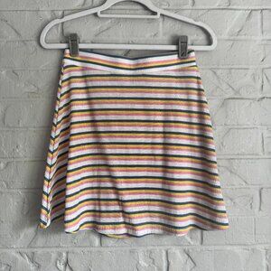Vero Moda Striped Ribbed Knit Mini Skirt - Size M - White Pink Blue Yellow